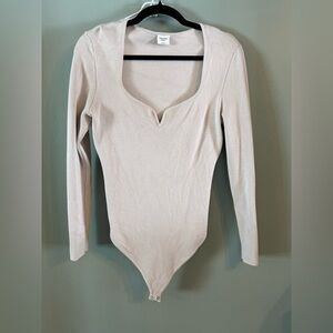Abercrombie & Fitch Cream Long Sleeve Bodysuit